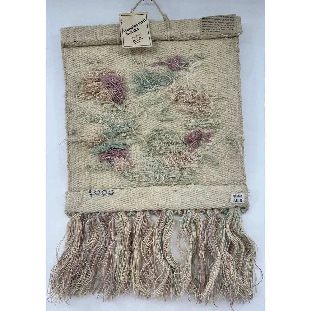 Vintage India Wall Hanging Woven Jute Textured Wreath Tapestry 23